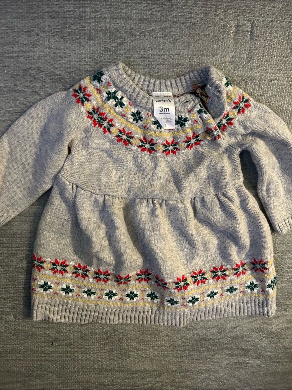 Carter's Cream Fair Isle Knit Baby Sweater Dress - 3M